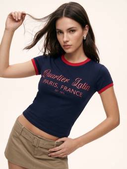 Outzidr - Navy Blue Graphic Ringer T-Shirt