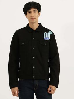 United Colors of Benetton - Black Regular Fit Spread Collar Typography Trucker Shacket