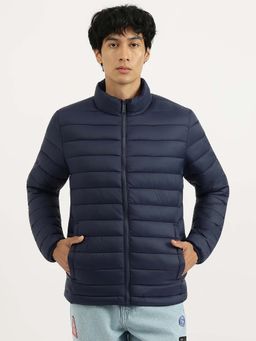United Colors of Benetton - Navy Blue Regular Fit High Neck Solid Puffer Jacket