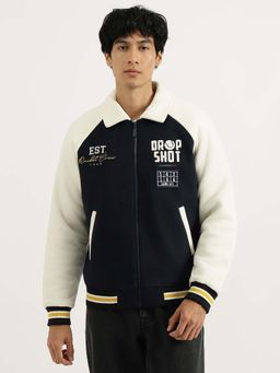 United Colors of Benetton - Navy Blue Regular Fit Spread Collar Varsity Jacket