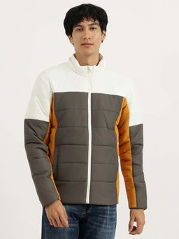 United Colors of Benetton - Grey Regular Fit Hooded Neck Colour-Blocked Puffer Jacket