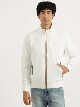 United Colors of Benetton - White Regular Fit High Neck Solid Jacket