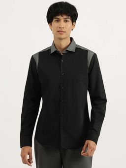 United Colors of Benetton - Black Slim Fit Spread Collar Colour-Blocked Shirt