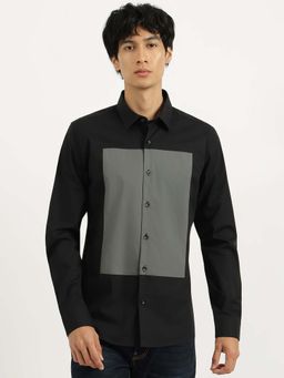 United Colors of Benetton - Black Slim Fit Spread Collar Colour-Blocked Shirt