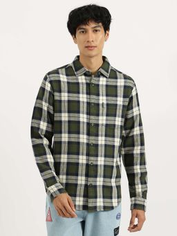 United Colors of Benetton - Green Regular Fit Spread Collar Checked Shirt