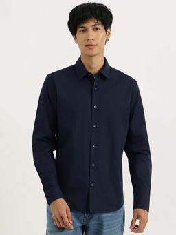 United Colors of Benetton - Navy Blue Regular Fit Spread Collar Patterned Shirt
