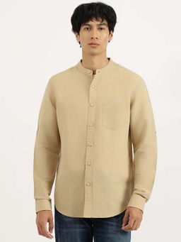 United Colors of Benetton - Beige Regular Fit Band Collar Solid Shirt