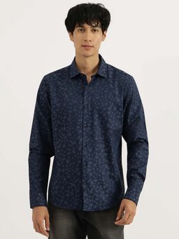 United Colors of Benetton - Blue Regular Fit Spread Collar Jacquard Floral Shirt