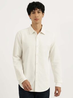 United Colors of Benetton - White Regular Fit Spread Collar Textured Shirt