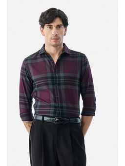 Snitch - Burgundy Plaid Slim Semi Formal Luxe Shirt
