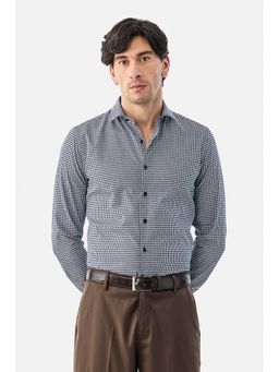 Snitch - Navy Blue Micro Check Slim Formal Luxe Shirt