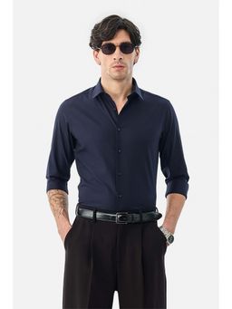 Snitch - Navy Blue Textured Slim Formal Luxe Shirt