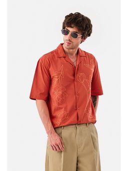 Snitch - Orange Embroidery Half Sleeves Boxy Shirt