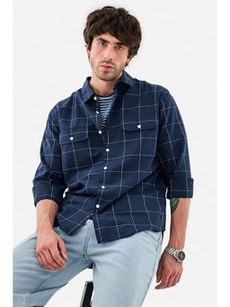 Snitch - Navy Blue Checks Regular Casual Shirt