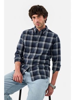 Snitch - Navy Blue Plaid Slim Casual Shirt