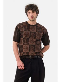 Snitch - Brown Half Sleeves Oversized Casual T-Shirt