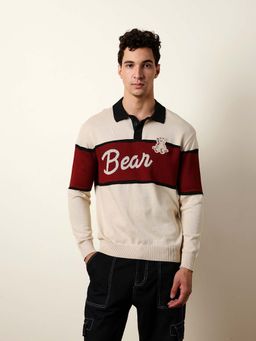 The Bear House - Men'S Beige Full Sleeve Polo T-Shirt