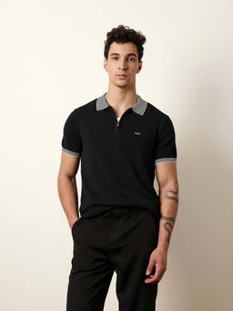 The Bear House - Men'S Black Half Sleeve Polo T-Shirt