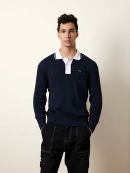 The Bear House - Men'S Navy Blue Full Sleeve Polo T-Shirt