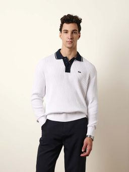 The Bear House - Men'S White Full Sleeve Polo T-Shirt