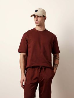 The Bear House - Men'S Red Half Sleeve Oversize T-Shirt