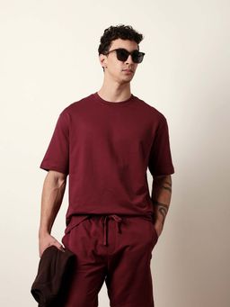 The Bear House - Men'S Maroon Half Sleeve Oversize T-Shirt