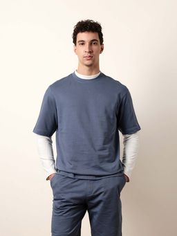 The Bear House - Men'S Blue Half Sleeve Oversize T-Shirt