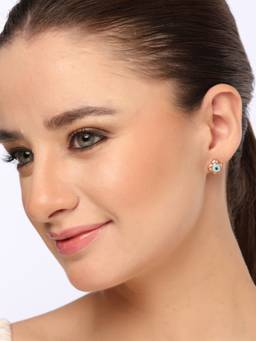 Kicky and Perky - 925 Sterling Silver Plated Four-Leaf Clover Evil Eye Stud Earrings
