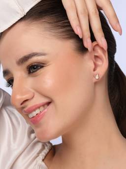 Kicky and Perky - White Pearl 925 Sterling Silver Rose Gold Plated Stud Earrings