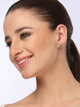 Kicky and Perky - Green Onyx 925 Sterling Silver Gold Plating Stud Earrings