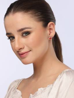 Kicky and Perky - 925 Sterling Silver Rose Gold Plated Red Enamelled and Hearts Stud Earrings