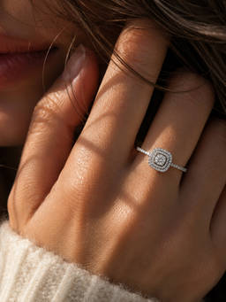 SAMIKA - 925 Sterling Silver Halo Cushion Cut Cz Adjustable Ring