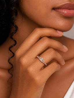 SAMIKA - 925 Sterling Silver Rose Gold Plated Heart Crown Cz Adjustable Ring