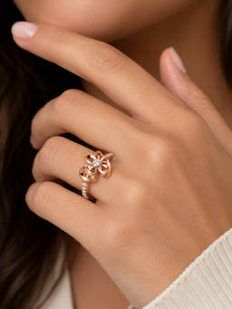 SAMIKA - 925 Sterling Silver Rose Gold Floral Cz Adjustable Ring