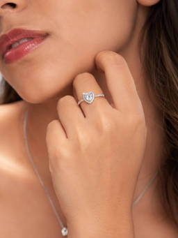 SAMIKA - 925 Sterling Silver Heart Halo Cz Adjustable Ring