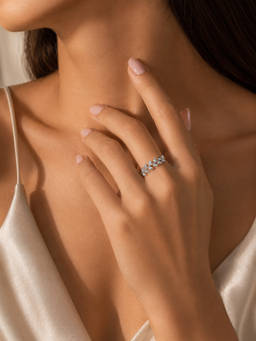 SAMIKA - 925 Sterling Silver Leaf Vine Cz Adjustable Ring
