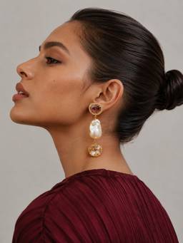 Curio Cottage - Red Rose Baroque Pearl Drop Earrings