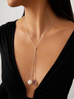 Curio Cottage - Pearl Meets Purple Lariat Necklace