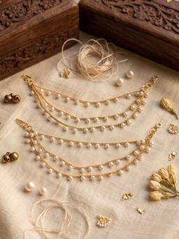 Zaveri Pearls - Gold Tone Dangling Pearls Multi-Layered Traditional Ear Chains