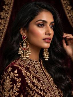 Zaveri Pearls - Maroon Meenakari Stones Beads Chandbali Earrings