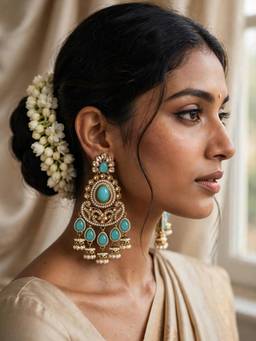 Zaveri Pearls - Turquoise Stones Dangling Beads Drop Earrings