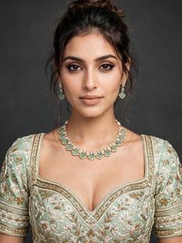 Zaveri Pearls - Mint Green Stones Antique Jewellery Set
