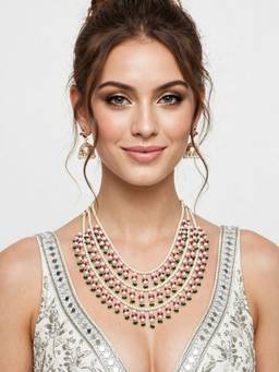 Zaveri Pearls - Multi-Color Layered Cluster Pearls Beaded Jewellery Set
