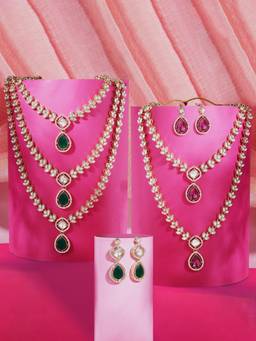 Zaveri Pearls - Green-Purple Stones Layered Jewellery Set