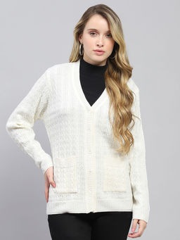 Monte Carlo - Women's White Full Sleeve Cardigan