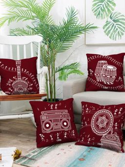 Indigifts - Warli Art Printed Sofa Cushion Covers for Artistic Music Lover - Set of 4,Home Décor