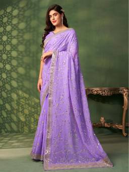 Nyri - Pure Georgette Lavender Blooming Heavy Wedding Saree