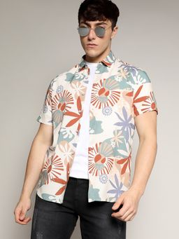 Campus Sutra - Men White Flora Block Shirt