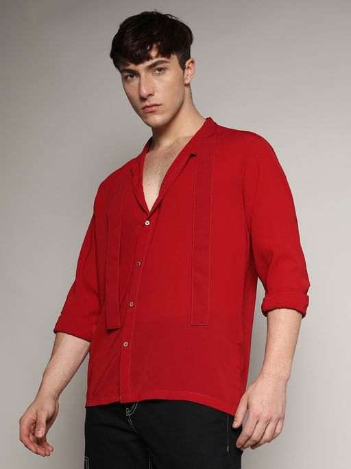 CAHOOT Men Crimson Red Slash Collar Shirt