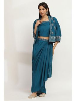 Rangriti - Women Teal Viscose Blend Co-Ord (Set of 3)